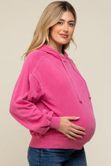 Fuchsia Faded Wash Maternity Drawstring Hoodie