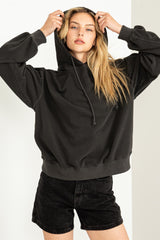 Black Faded Wash Drawstring Hoodie