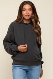 Black Faded Wash Maternity Drawstring Hoodie