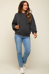 Black Faded Wash Maternity Drawstring Hoodie