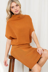 Camel Slouch Neck Dolman Midi Dress