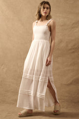 Off White Tonal Stripe Smock Open-Back Maxi Dress