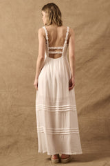 Off White Tonal Stripe Smock Open-Back Maxi Dress