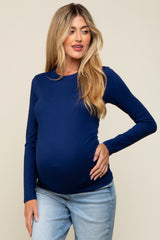 Navy Basic Long Sleeve Maternity Top