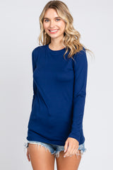 Navy Basic Long Sleeve Maternity Top