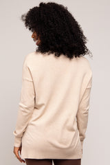 Beige Long Sleeve Side Slit Sweater