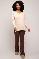 Beige Long Sleeve Side Slit Sweater