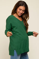 Green Long Sleeve Side Slit Maternity Sweater