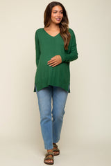 Green Long Sleeve Side Slit Maternity Sweater