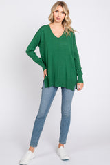 Green Long Sleeve Side Slit Sweater