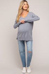 Heather Grey Long Sleeve Side Slit Maternity Sweater