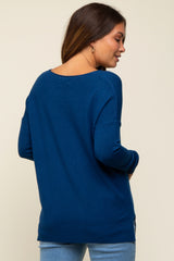 Royal Blue Long Sleeve Side Slit Maternity Sweater