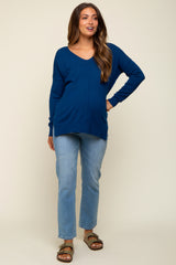 Royal Blue Long Sleeve Side Slit Maternity Sweater