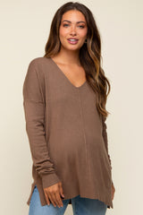 Mocha Long Sleeve Side Slit Maternity Sweater