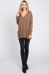 Mocha Long Sleeve Side Slit Sweater