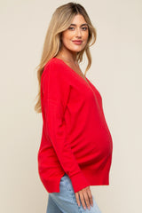 Red Long Sleeve Side Slit Maternity Sweater