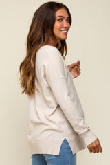 Cream Long Sleeve Side Slit Maternity Sweater