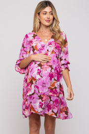 Lavender Floral V-Neck Maternity Dress