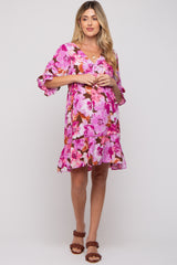 Lavender Floral V-Neck Maternity Dress