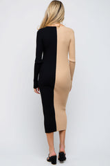 Black Colorblock Rib Knit Maternity Midi Dress