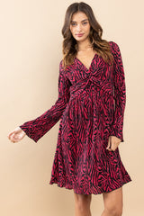 Burgundy Printed Plisse Maternity Dress