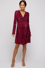 Burgundy Printed Plisse Maternity Dress