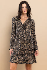 Taupe Printed Plisse Dress