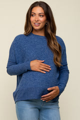 Navy Heather Brushed Knit Maternity Top