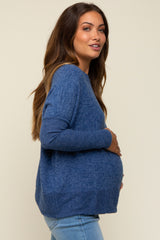 Navy Heather Brushed Knit Maternity Top