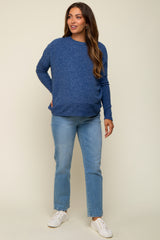 Navy Heather Brushed Knit Maternity Top