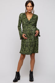 Olive Printed Plisse Maternity Dress