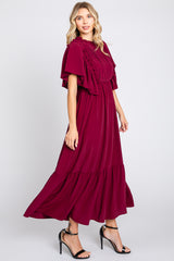 Burgundy Ruffle Pleated Maxi Dress