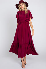 Burgundy Ruffle Pleated Maternity Maxi Dress