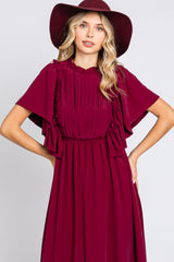 Burgundy Ruffle Pleated Maxi Dress