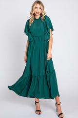 Forest Green Ruffle Pleated Maxi Dress