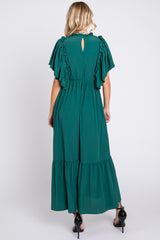 Forest Green Ruffle Pleated Maxi Dress