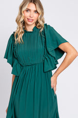 Forest Green Ruffle Pleated Maxi Dress