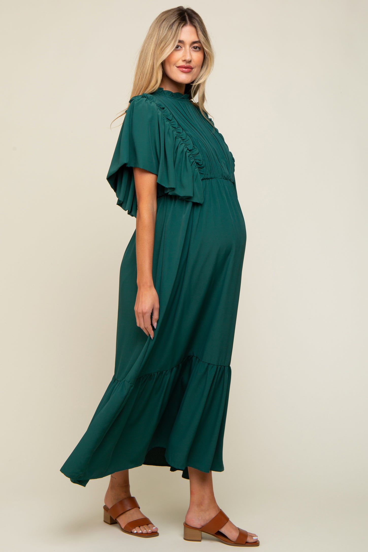 Forest Green Ruffle Pleated Maternity Maxi Dress – PinkBlush