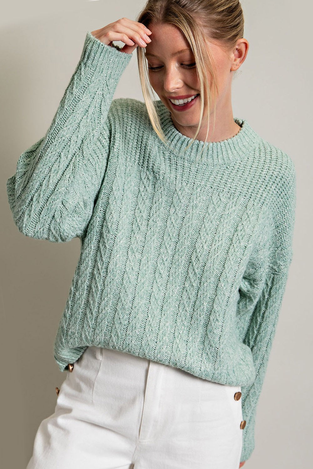 Mint Green Cable Knit Sweater PinkBlush