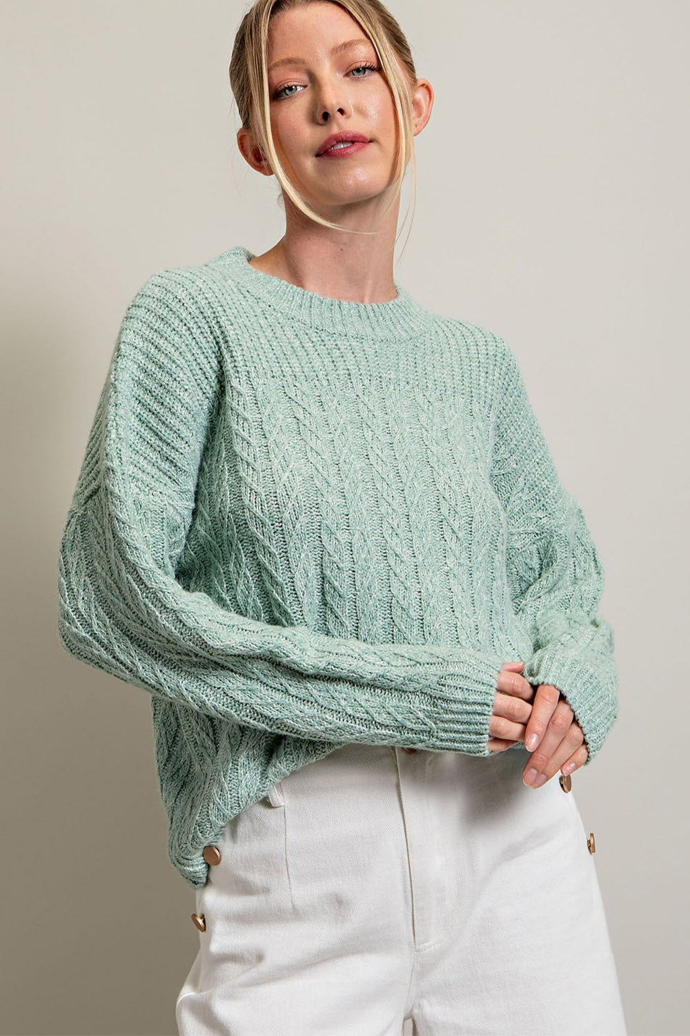 Mint Green Cable Knit Sweater PinkBlush