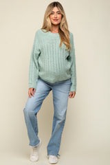 Mint Green Cable Knit Maternity Sweater