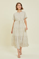 Cream Ditsy Floral Tiered Ruffled Maxi Dress