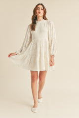 Cream Smocked Jacquard Burnout Mini Dress