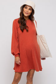 Rust Mock Neck Long Sleeve Maternity Dress