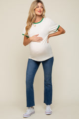 Green Cream Short Sleeve Maternity Ringer Tee