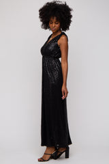 Black Sequin Sleeveless Wrap V-Neck Gown