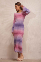 Pink Ombre Striped Sweater Knit Dress