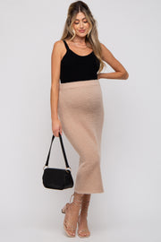 Beige Fuzzy Soft Knit Maternity Midi Skirt