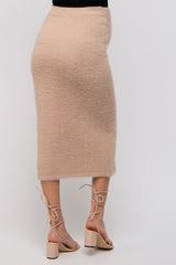 Beige Fuzzy Soft Knit Maternity Midi Skirt