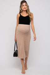 Beige Fuzzy Soft Knit Maternity Midi Skirt